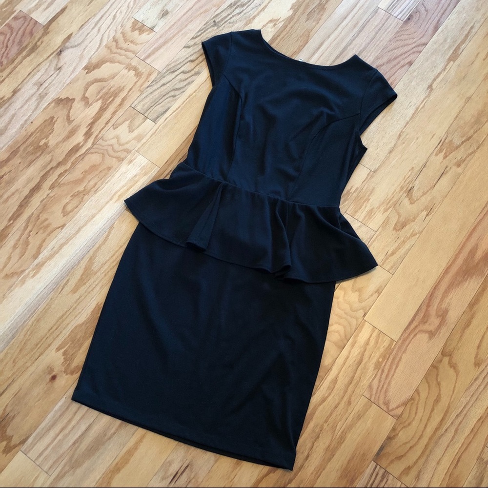 Black Peplum Dress with Back Exposed Zipper